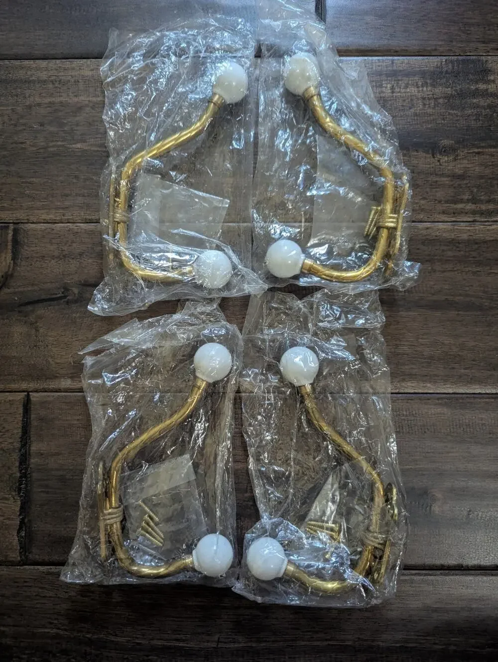 Lot Of 4 Vintage Brass Wall Mount Coat Towel Double Hook Hanger Porcelain Knobs